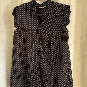 eShakti Navy, Cream and Orange Patterned Blouse